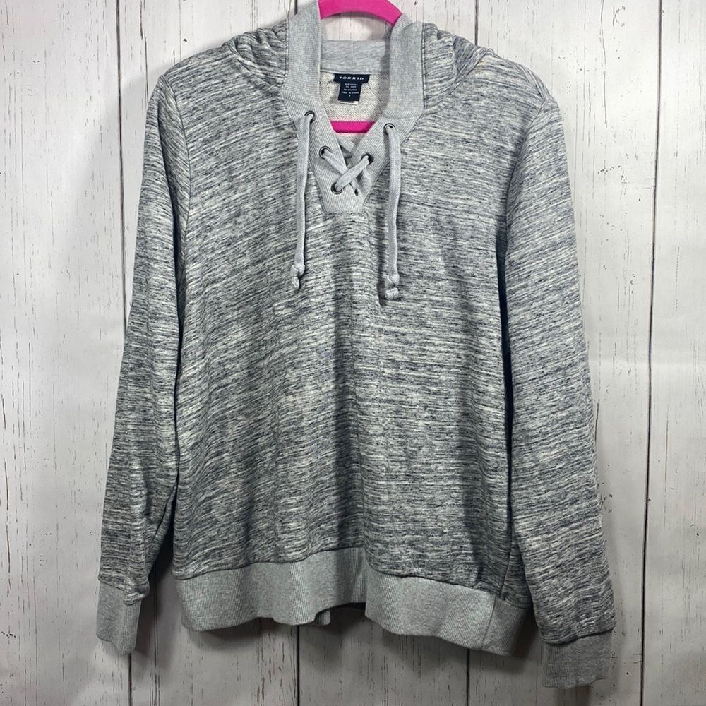 Torrid Womens Gray Lace Up Hoodie Cozy Casual Athleisure Neutral Relaxed Fit
